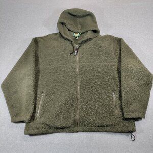 Cabelas Polartec Hooded Fleece Jacket Mens XL Regular Olive Green Full Zip